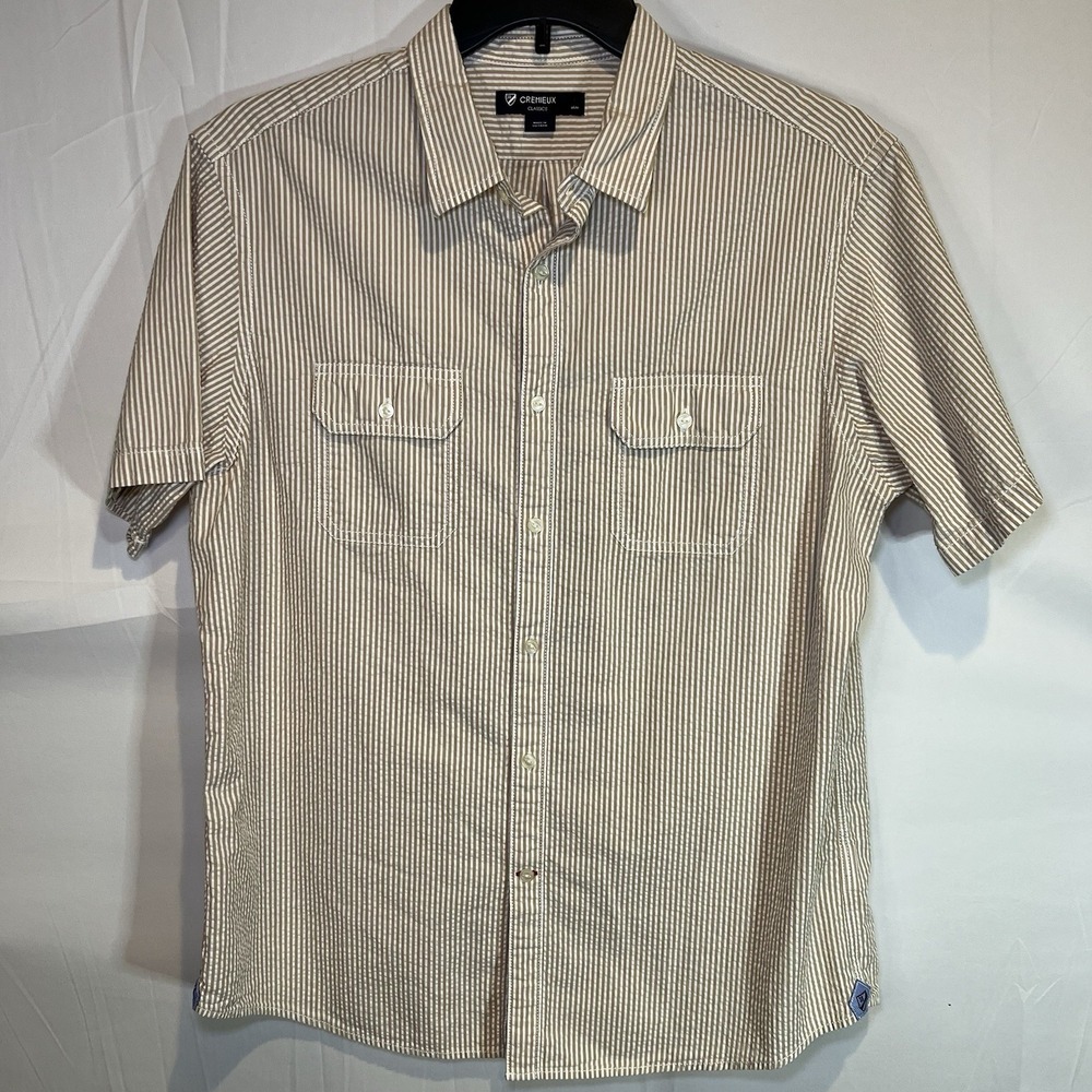 Cremieux‎ Collection Men's Short-Sleeve Shirt Size L Tan Striped Button Up Large